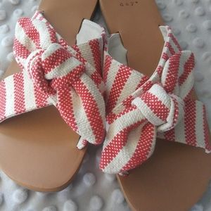 Red & White Summer Slip On Bow Sandals Sz 7